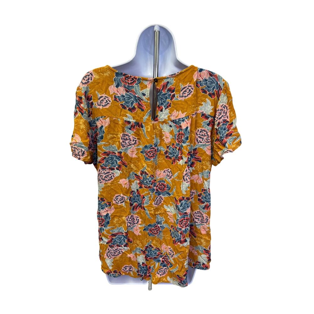 🌼 Artesia US XL Womens Mustard Floral Blouse Cottagecore Boho Casual Summer Top - Picture 3 of 4